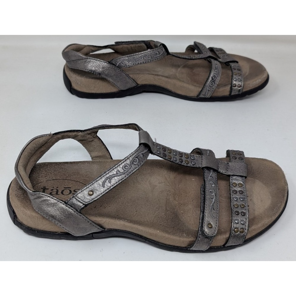 Taos Women's Award Sandals Pewter Gray Strappy Women's Size 8 /‎ 39